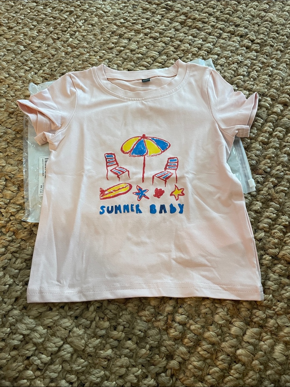 SHEIN Pink "Summer Baby" Beach Graphic Tee